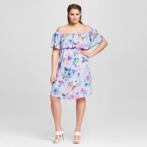 La Kate Purple Floral Ruffle Off Shoulder Dress